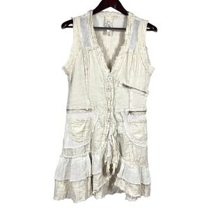 MurMur Sleeveless Cotton Gauze Tunic Womens L Tiered Zipper Details Lagenlook